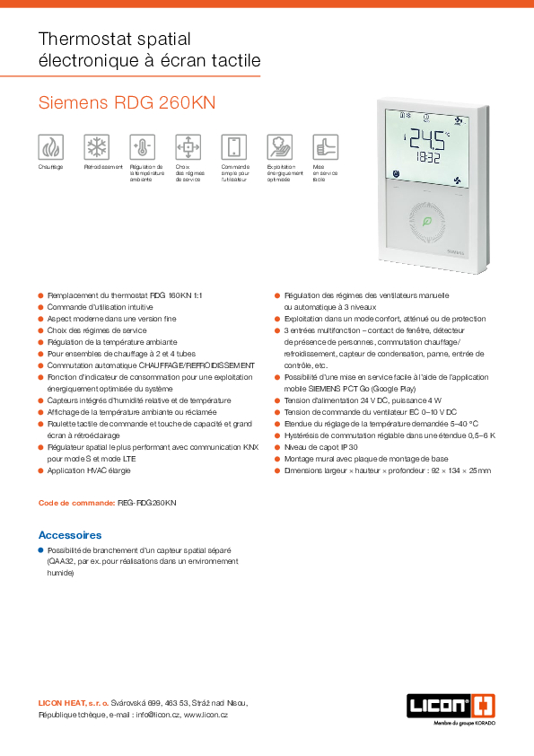 Termostat Siemens RDG 260KN